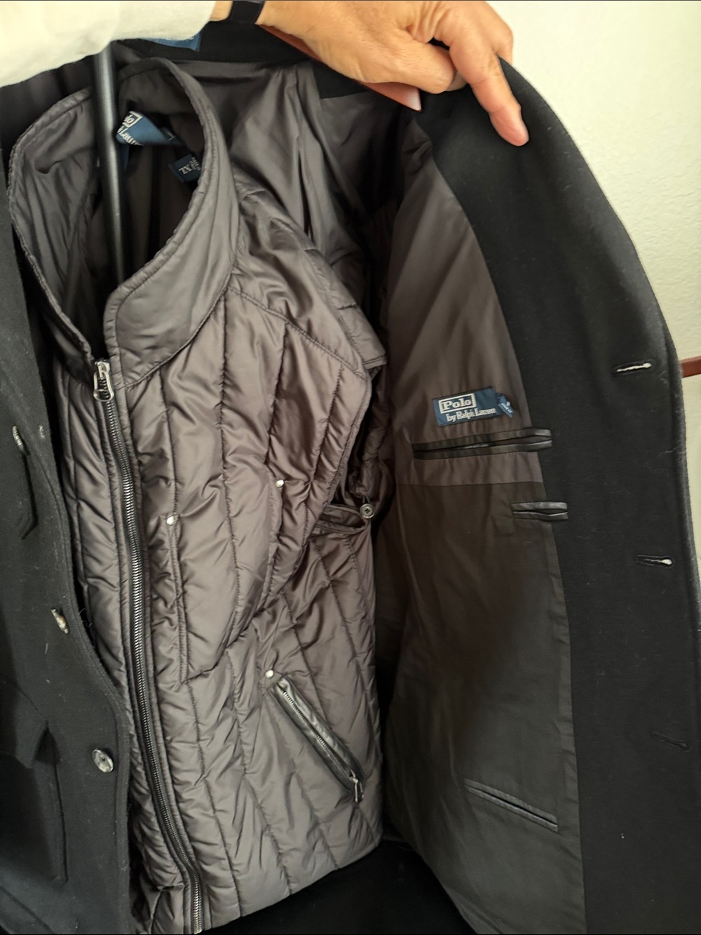 Polo Ralph Lauren Black Wool-Angora Blend Field Coat with Quilted Zip-In Liner - Picture 5 of 9